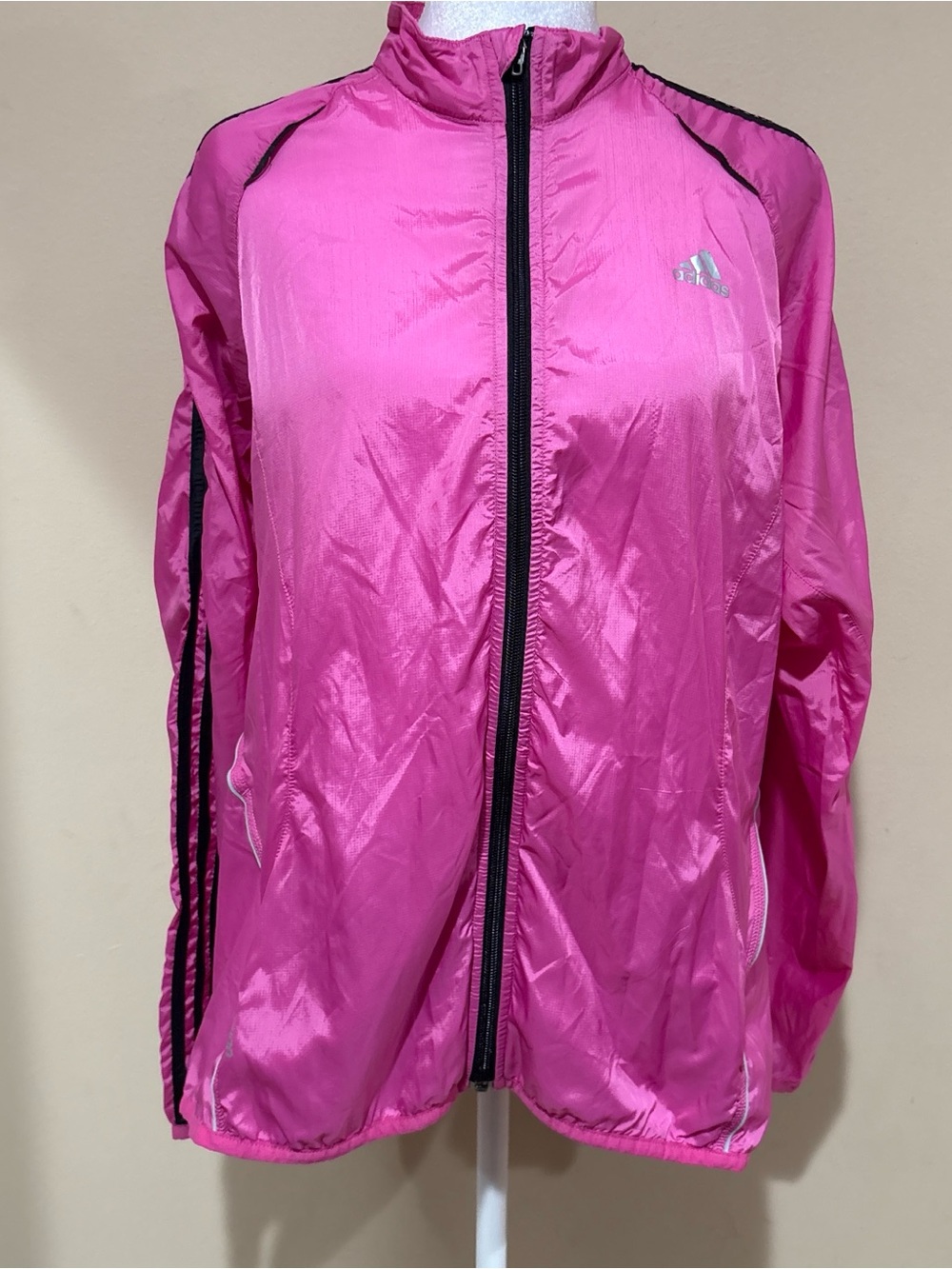 adidas Hot Pink Lightweight Bomber Track Jacket with Black Trim